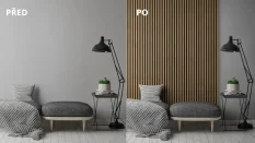 Drevené lamely ÚZKE na ČIERNEJ doske (MDF), DUB PRÍRODNÝ, FINISH FOLIE, 24 x 300 x 2750 mm (0,825 m2)