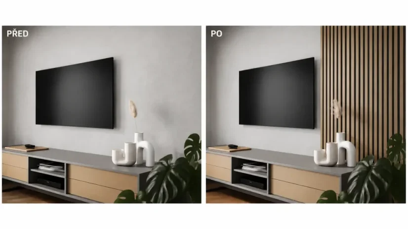 Akustický panel - DUB PŘÍRODNÍ, MDF + FOLIE FINISH 3D, ČERNÝ akustický podklad FILC, 300 x 2750 mm