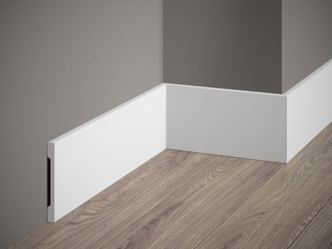 Podlahová lišta – HLADKÁ, tvrdý plast PolyForce (HD Polymer), základní bílý nátěr (přetíratelný), 100 x 10 x 2000 mm