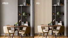 LINEA SLIM 1 dřevěná lamela na desce - dub | bílá, 2650 x 54 x 30 mm