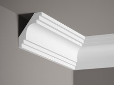 Stropní lišta – HLADKÁ, tvrdý plast ProFoam® (polyuretan), základní bílý nátěr (přetíratelný), 76 x 76 x 2000 mm