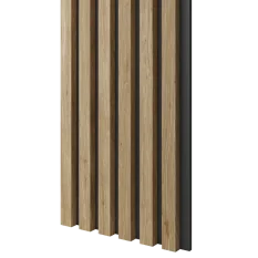 Dřevěné lamely ÚZKÉ na ČERNÉ desce (MDF), DUB PŘÍRODNÍ, FINISH FOLIE, 24 x 300 x 2750 mm (0,825 m2)