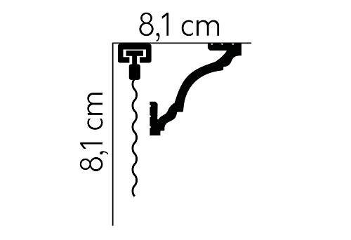 Garnižová LED osvetľovacia lišta, NEPRIAME OSVETLENIE, tvrdý plast PolyForce (HD Polymer), základný biely náter (pretierateľný), 81 x 81 x 2000 mm