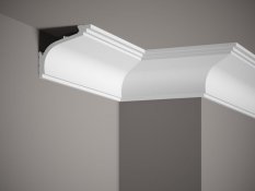 VZORKA - Stropná lišta – HLADKÁ, tvrdý plast PolyForce (HD Polymer), základný biely náter (pretierateľný), 89 x 106 x 2000 mm