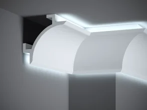 Stropná LED osvetľovacia lišta, NEPRIAME OSVETLENIE, tvrdý plast PolyForce (HD Polymer), základný biely náter (pretierateľný), 147 x 147 x 2000 mm