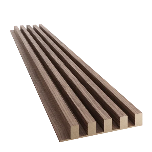 Dřevěné lamely ŠIROKÉ na DÝHOVANÉ desce (MDF), OŘECH DÝHA, 46 x 300 x 2750 mm (0,825 m2)