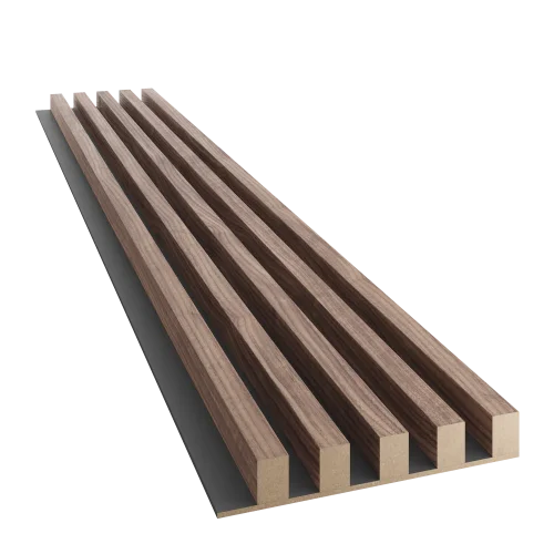Drevené lamely ŠIROKÉ na ČIERNEJ doske (MDF), ORECH DYHA, 46 x 300 x 2750 mm (0,825 m2) - Povrchová úprava dyhy: Olejovaná