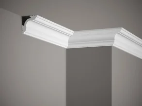 Stropná lišta – HLADKÁ, tvrdý plast PolyForce (HD Polymér), základný biely náter (pretierateľný), 57 x 57 x 2000 mm