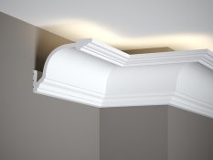 Stropní LED osvětlovací lišta, NEPŘÍMÉ OSVĚTLENÍ, tvrdý plast PolyForce (HD Polymer), základní bílý nátěr (přetíratelný), 110 x 145 x 2000 mm