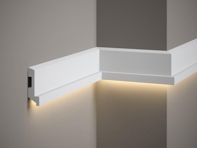 Stropná LED osvetľovacia lišta, NEPRIAME OSVETLENIE, tvrdý plast PolyForce (HD Polymer), základný biely náter (pretierateľný), 80 x 27 x 2000 mm