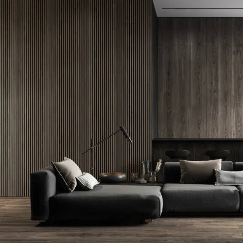 Akustický panel ACOUSTIC LINE - hakira beige | čierna, 2650 x 245 x 22 mm, lamely MDF + FINISH FOLE, akustický podklad FILC