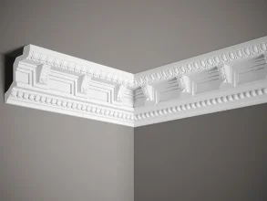 Stropná lišta – S ORNAMENTOM, tvrdý materiál ProFoam (Polyuretán), základný biely náter (pretierateľný), 98 x 100 x 2000 mm