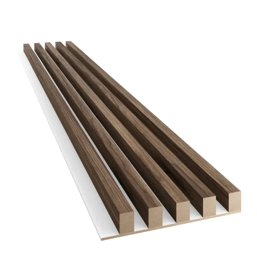 Drevené lamely ŠIROKÉ na BIELEJ doske (MDF), ORECH, 46 x 300 x 2750 mm (0,825 m2)