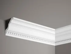 Stropní lišta – S ORNAMENTEM, tvrdý materiál ProFoam (Polyuretan), základní bílý nátěr (přetíratelný), 75 x 75 x 2000 mm