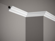 VZOREK - Stropní lišta – HLADKÁ, tvrdý plast ProFoam® (polyuretan), základní bílý nátěr (přetíratelný), 40 x 40 x 100 mm