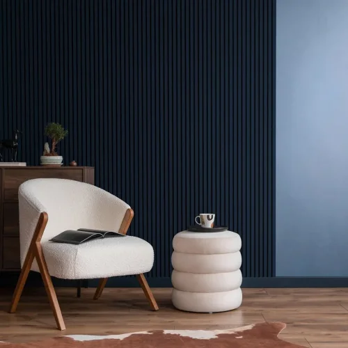 Akustický panel ACOUSTIC LINE - navy blue | černá, 2650 x 245 x 22 mm, lamely MDF + FINISH FOLIE, akustický podklad FILC