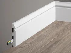 Podlahová lišta – PREMIUM, tvrdý plast PolyForce (HD Polymér), kvalitný biely lak (finálny povrch), 80 x 13 x 2000 mm