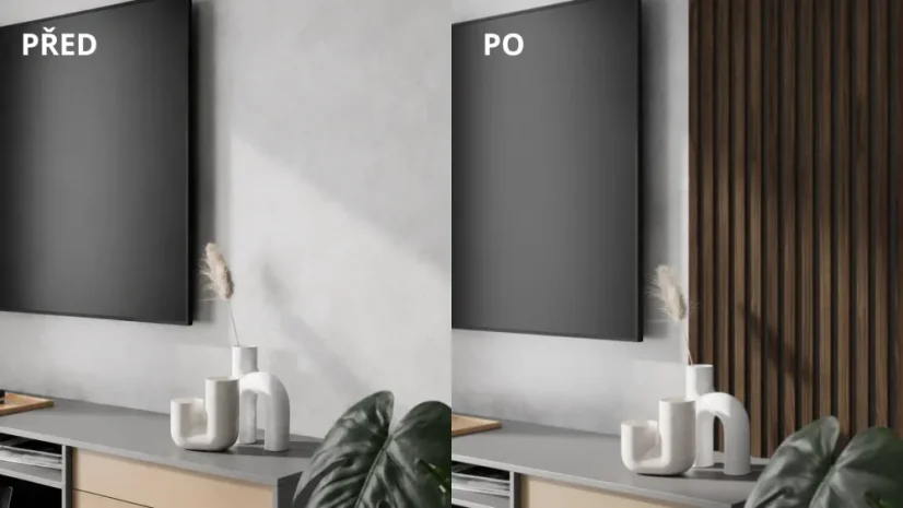 Akustický panel - ORECH, MDF + FÓLIA FINISH 3D, ČIERNY akustický podklad FILC, 300 x 2750 mm