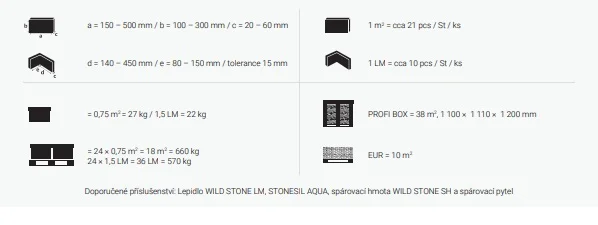 Kamenný obklad, Z BETONU, MIX Rustico, mix barev, 150 – 500 x 100 – 300 mm, tloušťka 20 - 60 mm, 0,75 m2