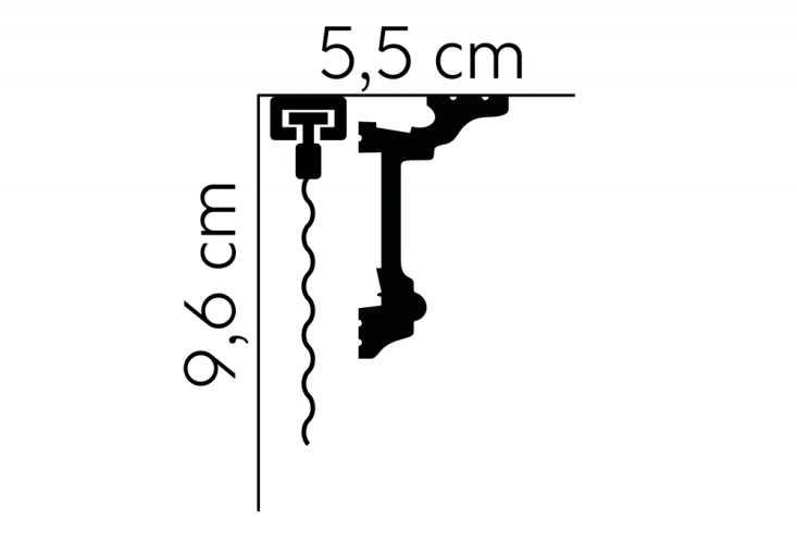 Garnýžová LED osvětlovací lišta, NEPŘÍMÉ OSVĚTLENÍ, tvrdý plast PolyForce (HD Polymer), základní bílý nátěr (přetíratelný), 96 x 55 x 2000 mm