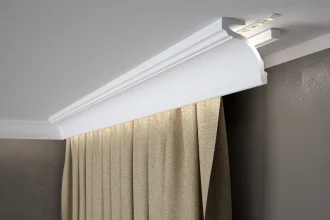 Garnižová LED osvetľovacia lišta, NEPRIAME OSVETLENIE, tvrdý plast PolyForce (HD Polymer), základný biely náter (pretierateľný), 83 x 92 x 2000 mm