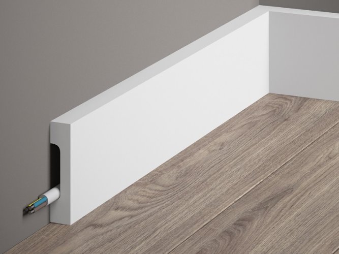 Podlahová lišta – HLADKÁ, tvrdý plast PolyForce (HD Polymer), základní bílý nátěr (přetíratelný), 70 x 16 x 2000 mm
