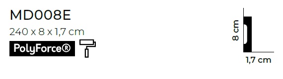 Orámování bezobložkových dveří – HLADKÉ, tvrdý plast PolyForce (HD Polymer), základní bílý nátěr (přetíratelný), 80 x 17 x 2400 mm