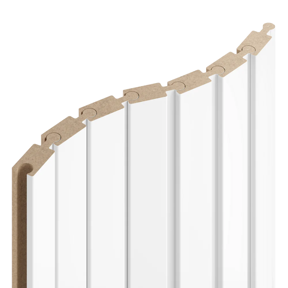 Lamely Puzzle, BÍLÁ MATNÁ, obložení zakřivených a oblých stěn, 46 x 18 x 2750 mm