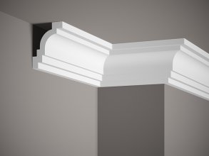 Stropní lišta – HLADKÁ, tvrdý plast ProFoam® (polyuretan), základní bílý nátěr (přetíratelný), 99 x 76 x 2000 mm