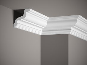 Stropní lišta – HLADKÁ, tvrdý plast ProFoam® (polyuretan), základní bílý nátěr (přetíratelný), 97 x 100 x 2000 mm