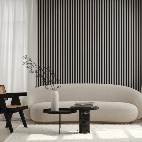 LINEA SLIM 3 dřevěné lamely na desce - japandi | černá, 2650 x 150 x 30 mm