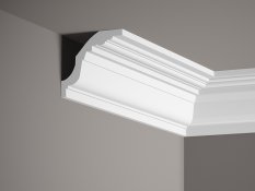 Stropní lišta – HLADKÁ, tvrdý plast ProFoam® (polyuretan), základní bílý nátěr (přetíratelný), 80 x 80 x 2000 mm
