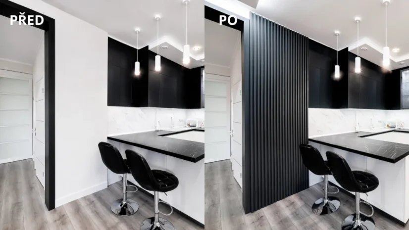 LINEA SLIM 3 drevené lamely na doske - čierna | čierna, 2650 x 150 x 30 mm