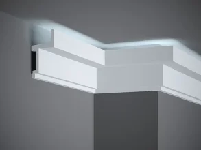 Stropná LED osvetľovacia lišta, NEPRIAME OSVETLENIE, tvrdý plast ProFoam® (polyuretán), základný biely náter (pretierateľný), 110 x 60 x 2000 mm
