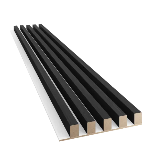 Dřevěné lamely ŠIROKÉ na BÍLÉ desce (MDF), ČERNÝ DUB, 46 x 300 x 2750 mm (0,825 m2)