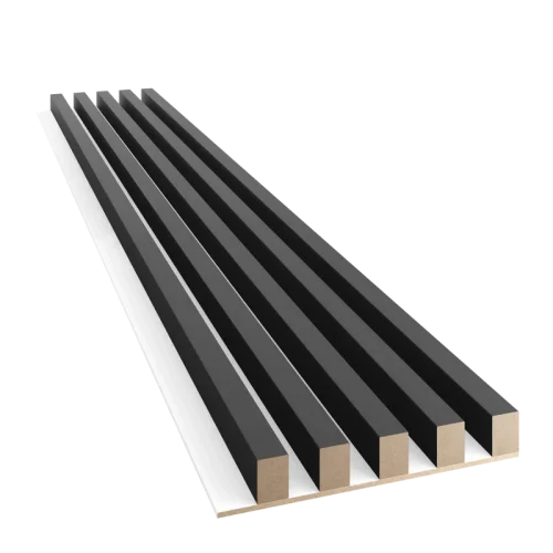 Dřevěné lamely ŠIROKÉ na BÍLÉ desce (MDF), ČERNÁ MATNÁ, 46 x 300 x 2750 mm (0,825 m2)