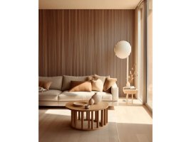 Realizace lamelových panelů – Dub světlý u francouzského okna