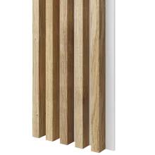 Dřevěné lamely ŠIROKÉ na BÍLÉ desce (MDF), DUBOVÁ DÝHA, 46 x 300 x 2750 mm (0,825 m2)