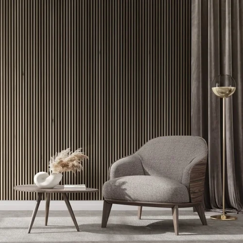 Akustický panel ACOUSTIC LINE - hakira beige | čierna, 2650 x 245 x 22 mm, lamely MDF + FINISH FOLE, akustický podklad FILC