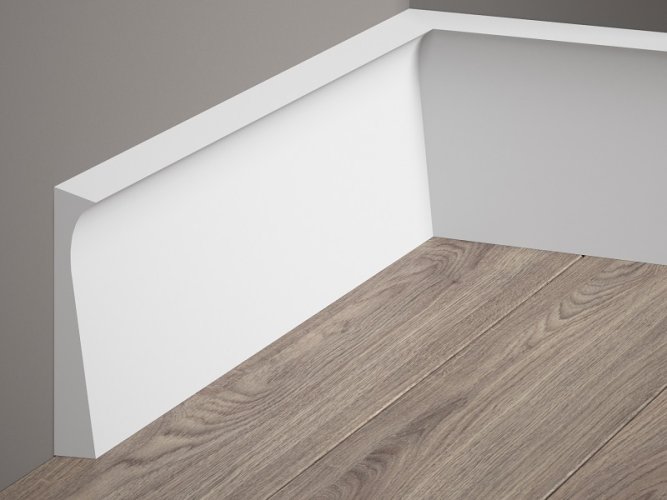 Podlahová lišta – PREMIUM, tvrdý plast PolyForce (HD Polymer), kvalitní bílý lak (finální povrch), 108 x 15 x 2000 mm