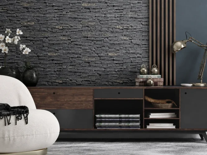 Kamenný obklad, Z BETONU, MESADA 1, tmavě šedá, 120 x 370 mm, tloušťka 25 mm, 0.44 m2
