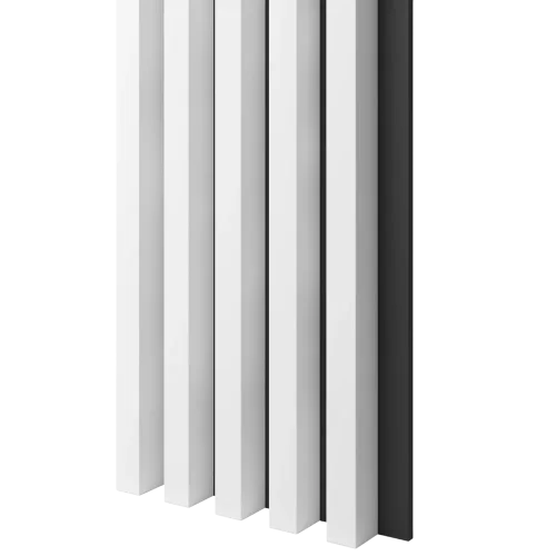 Dřevěné lamely ŠIROKÉ na ČERNÉ desce (MDF), BÍLÁ MATNÁ, 46 x 300 x 2750 mm (0,825 m2)