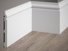 Podlahová lišta – PREMIUM, tvrdý plast PolyForce (HD Polymer), kvalitní bílý lak (finální povrch), 198 x 19 x 2000 mm