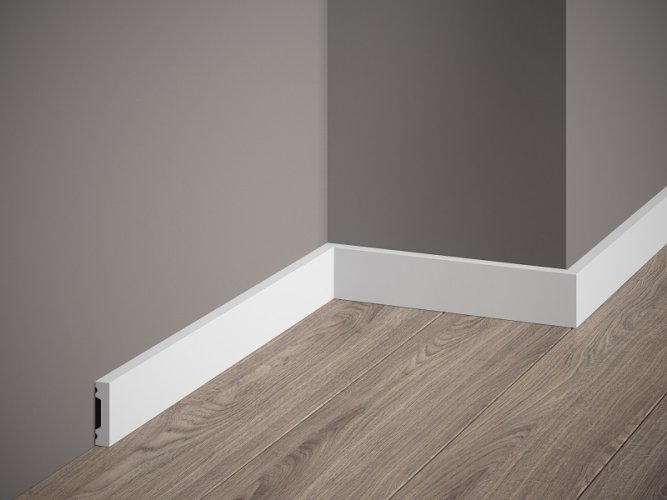 Podlahová lišta – HLADKÁ, tvrdý plast PolyForce (HD Polymer), základní bílý nátěr (přetíratelný), 40 x 10 x 2000 mm