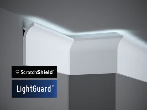 Stropná LED osvetľovacia lišta, NEPRIAME OSVETLENIE, tvrdý plast PolyForce (HD Polymer), základný biely náter (pretierateľný), 135 x 40 x 2000 mm