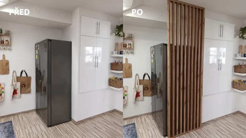 Dělící lamelová stěna - DUB WOTAN, (kompletní sada), MDF + FINISH FOLIE, 29 předpřipravených šířek od 510 do 2750 mm, libovolná výška (maximálně 2750 mm), 70 mm tloušťka příčky - Typ lamel: V úhlu 45° k základně