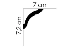 Stropná lišta – HLADKÁ, tvrdý plast PolyForce® (HD Polymér), základný biely náter (pretierateľný), 72 x 70 x 2000 mm