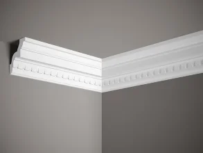 Stropní lišta – S ORNAMENTEM, tvrdý materiál ProFoam (Polyuretan), základní bílý nátěr (přetíratelný), 86 x 82 x 2000 mm