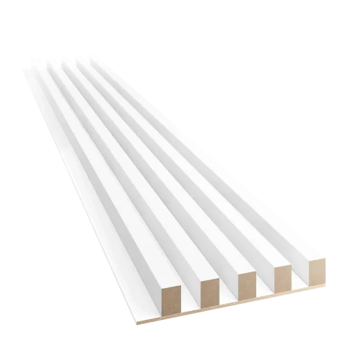Dřevěné lamely ŠIROKÉ na BÍLÉ desce (MDF), BÍLÁ MATNÁ, 46 x 300 x 2750 mm (0,825 m2)
