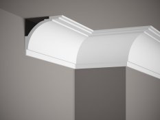 VZOREK - Stropní lišta – HLADKÁ, tvrdý plast PolyForce® (HD Polymer), základní bílý nátěr (přetíratelný), 108 x 120 x 100 mm